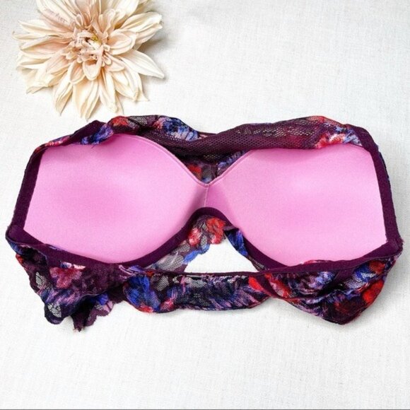 Victoria’s Secret Pink Lace Push Up Bralette Bra Red Pink Purple Size Small - Picture 12 of 13